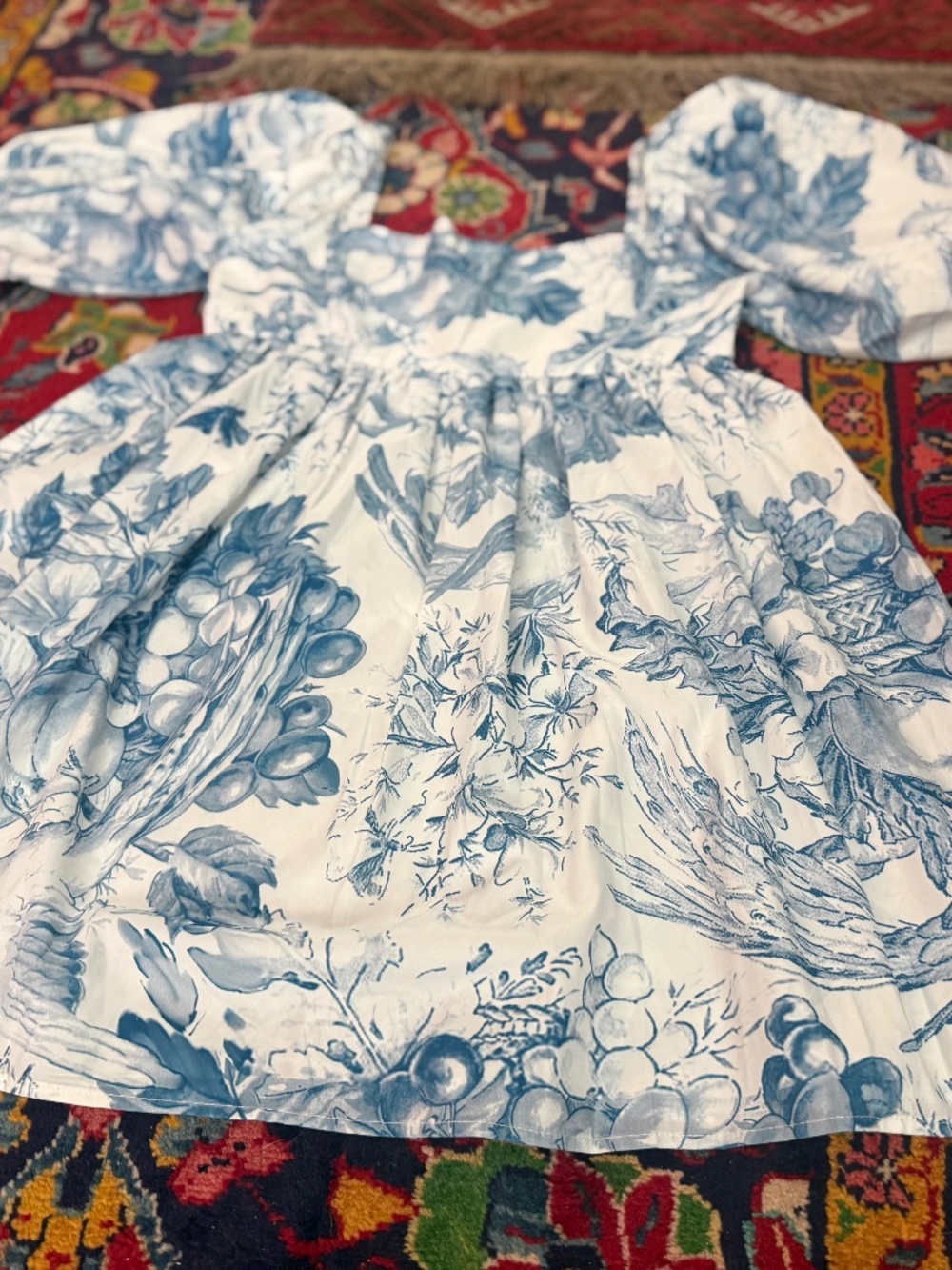 Dusty Blue Toile Puff Selkie Style Mini Dress - Medium - Picture 4 of 8